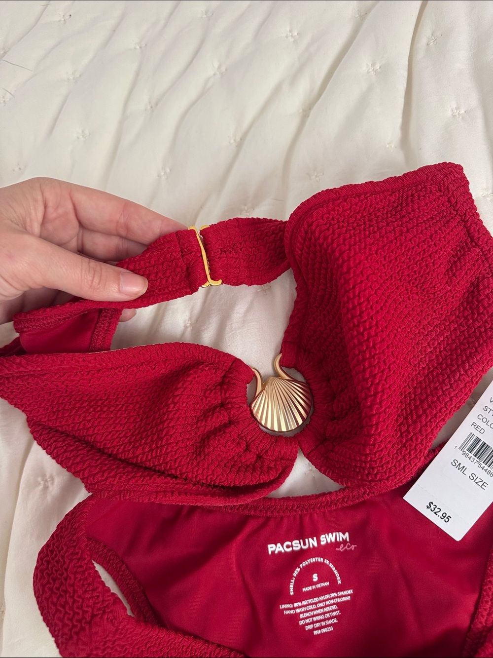 NWT PacSun Red Bandeau Bikini with Gold Shell Accent - Picture 3 of 3